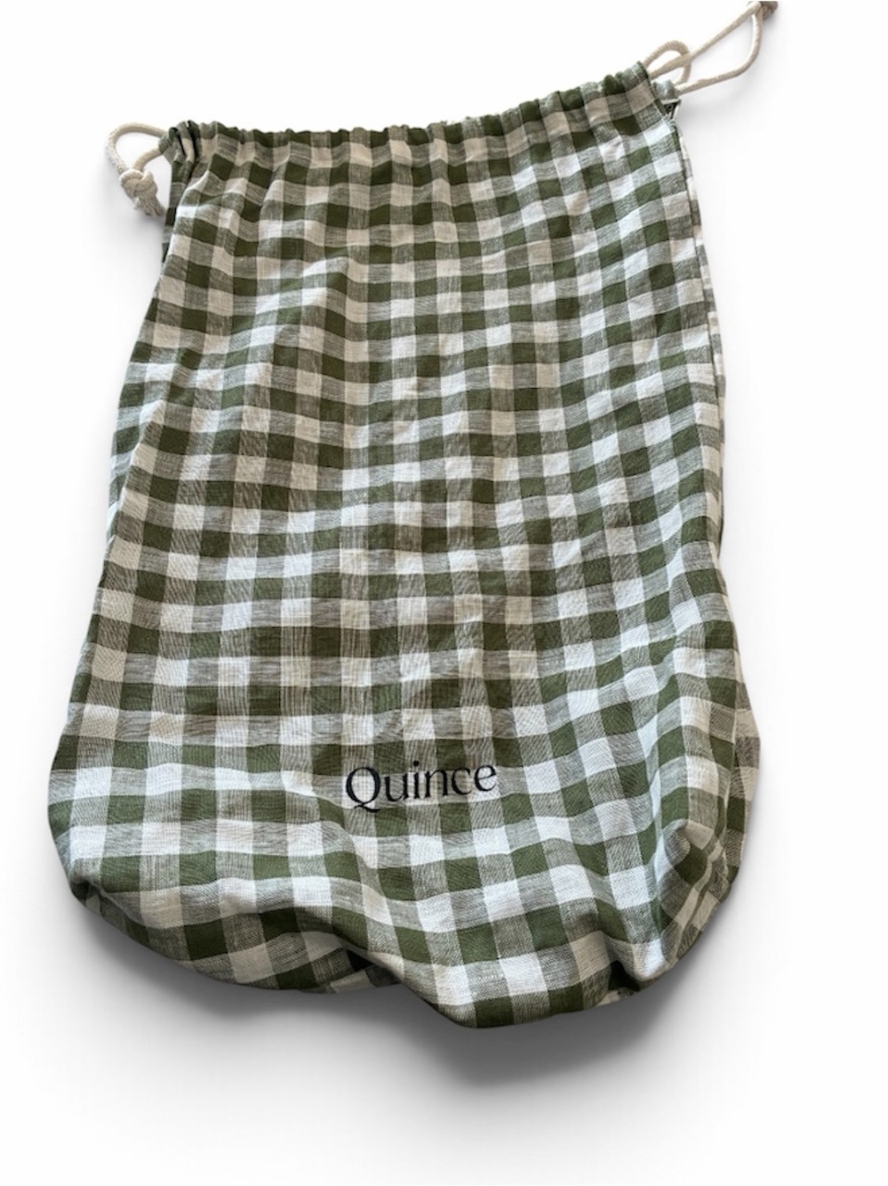 Quince gingham drawstring linen bag